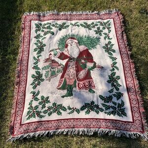 Vintage 100% cotton christmas santa throw blanket